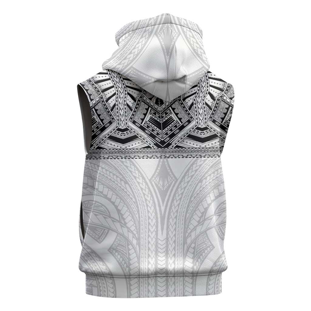 Samoan Traditional Art Tattoos Sleeveless Zip Hoodie Tatau Tribal Motifs with Ula Nifo White LT03 - Polynesian Pride