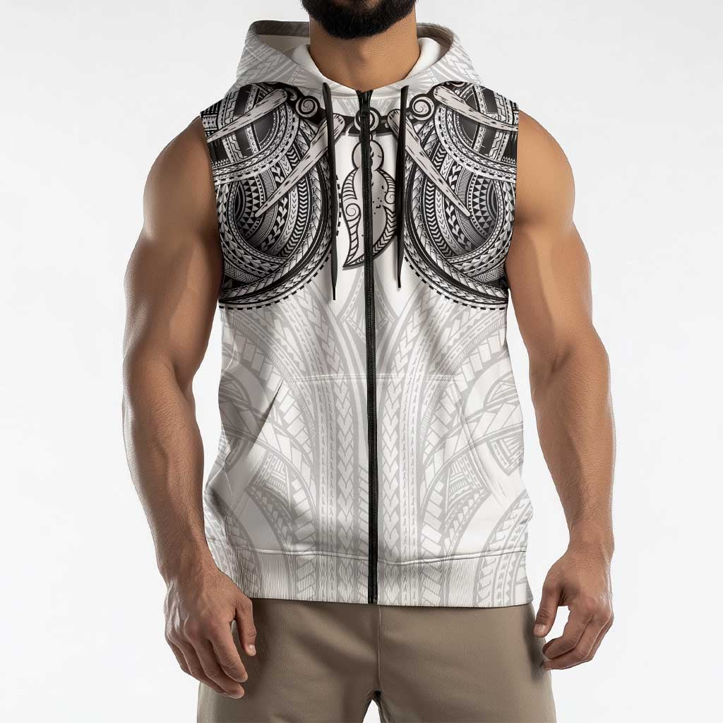 Samoan Traditional Art Tattoos Sleeveless Zip Hoodie Tatau Tribal Motifs with Ula Nifo White LT03 - Polynesian Pride