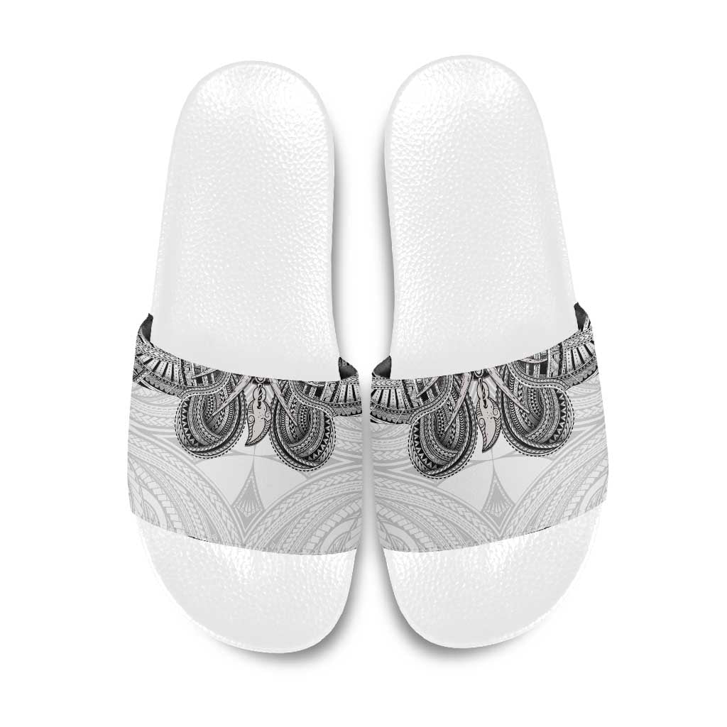 Samoan Traditional Art Tattoos Slide Sandals Tatau Tribal Motifs with Ula Nifo White LT03 White - Polynesian Pride