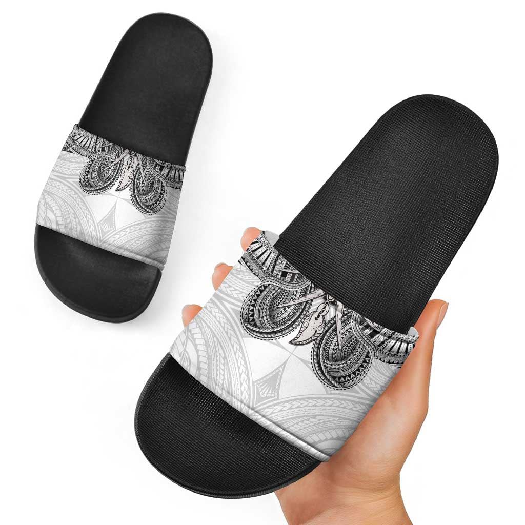 Samoan Traditional Art Tattoos Slide Sandals Tatau Tribal Motifs with Ula Nifo White LT03 - Polynesian Pride