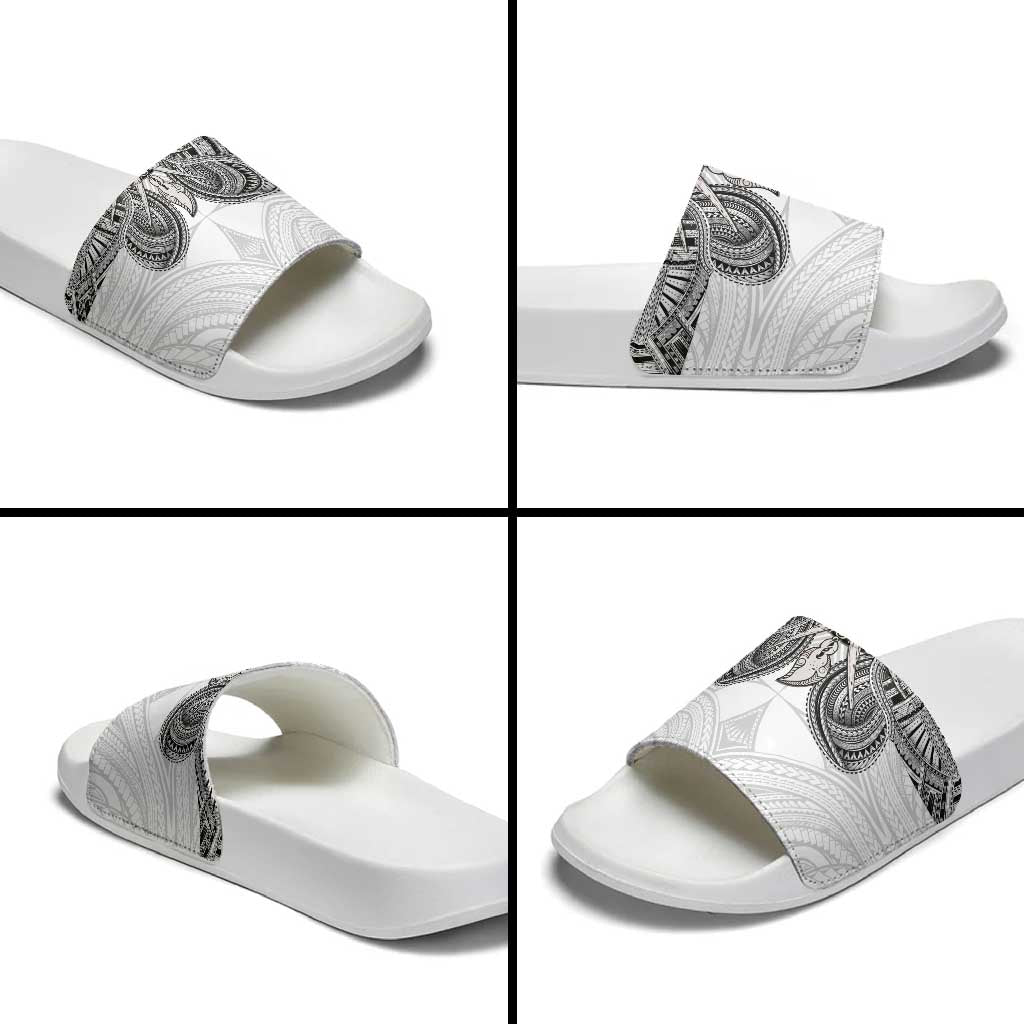 Samoan Traditional Art Tattoos Slide Sandals Tatau Tribal Motifs with Ula Nifo White LT03 - Polynesian Pride