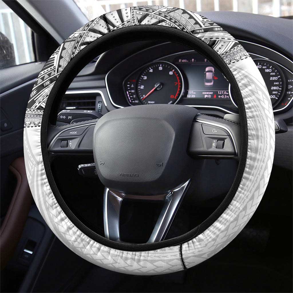 Samoan Traditional Art Tattoos Steering Wheel Cover Tatau Tribal Motifs with Ula Nifo White LT03 - Polynesian Pride