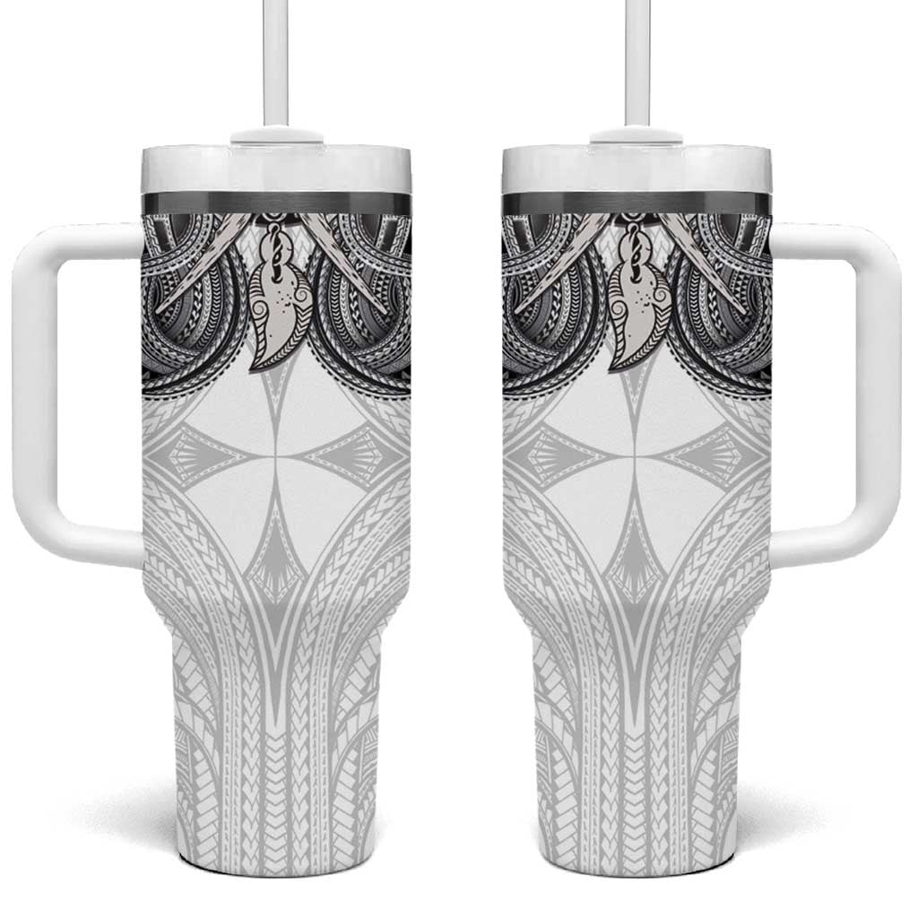 Samoan Traditional Art Tattoos Tumbler With Handle Tatau Tribal Motifs with Ula Nifo White LT03 One Size: 40 oz White - Polynesian Pride