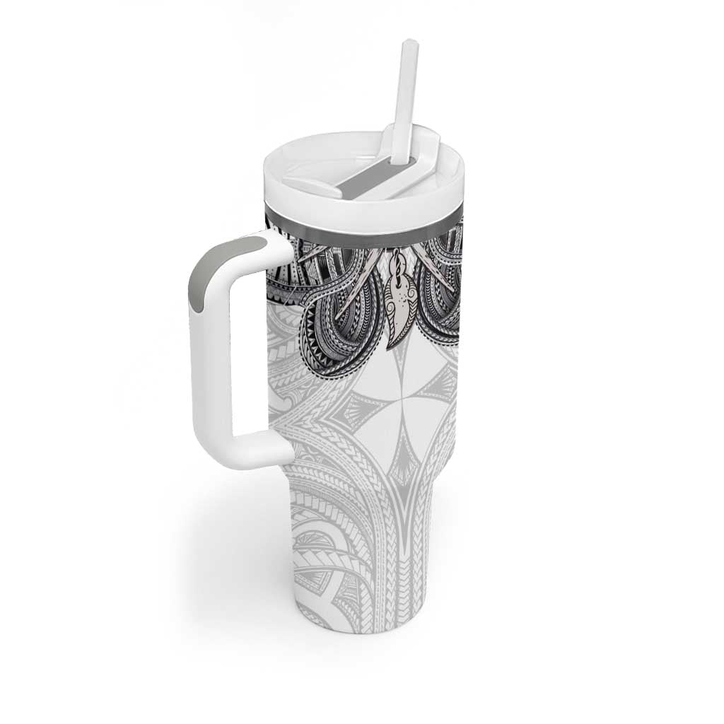 Samoan Traditional Art Tattoos Tumbler With Handle Tatau Tribal Motifs with Ula Nifo White LT03 - Polynesian Pride