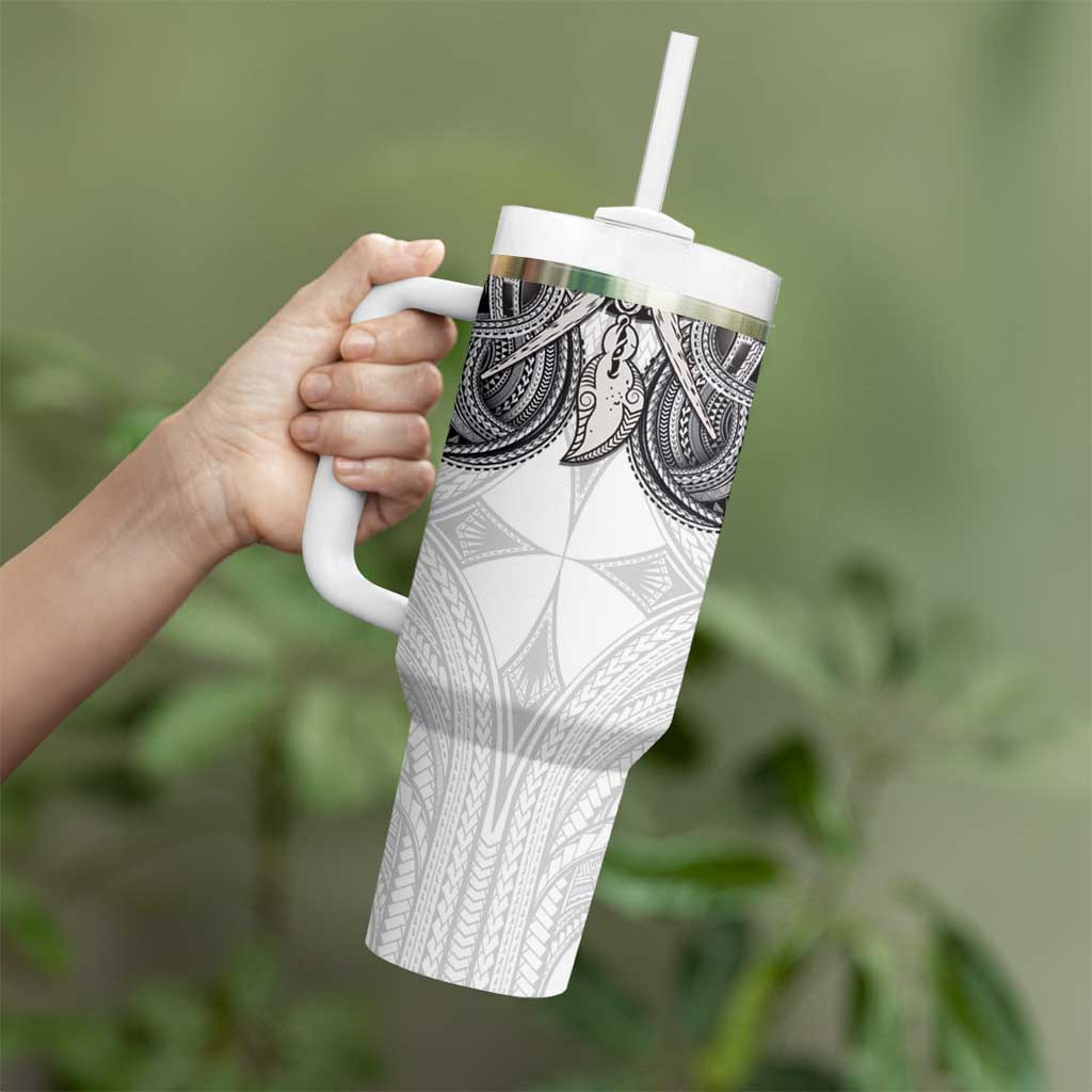 Samoan Traditional Art Tattoos Tumbler With Handle Tatau Tribal Motifs with Ula Nifo White LT03 - Polynesian Pride