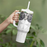 Samoan Traditional Art Tattoos Tumbler With Handle Tatau Tribal Motifs with Ula Nifo White LT03 - Polynesian Pride