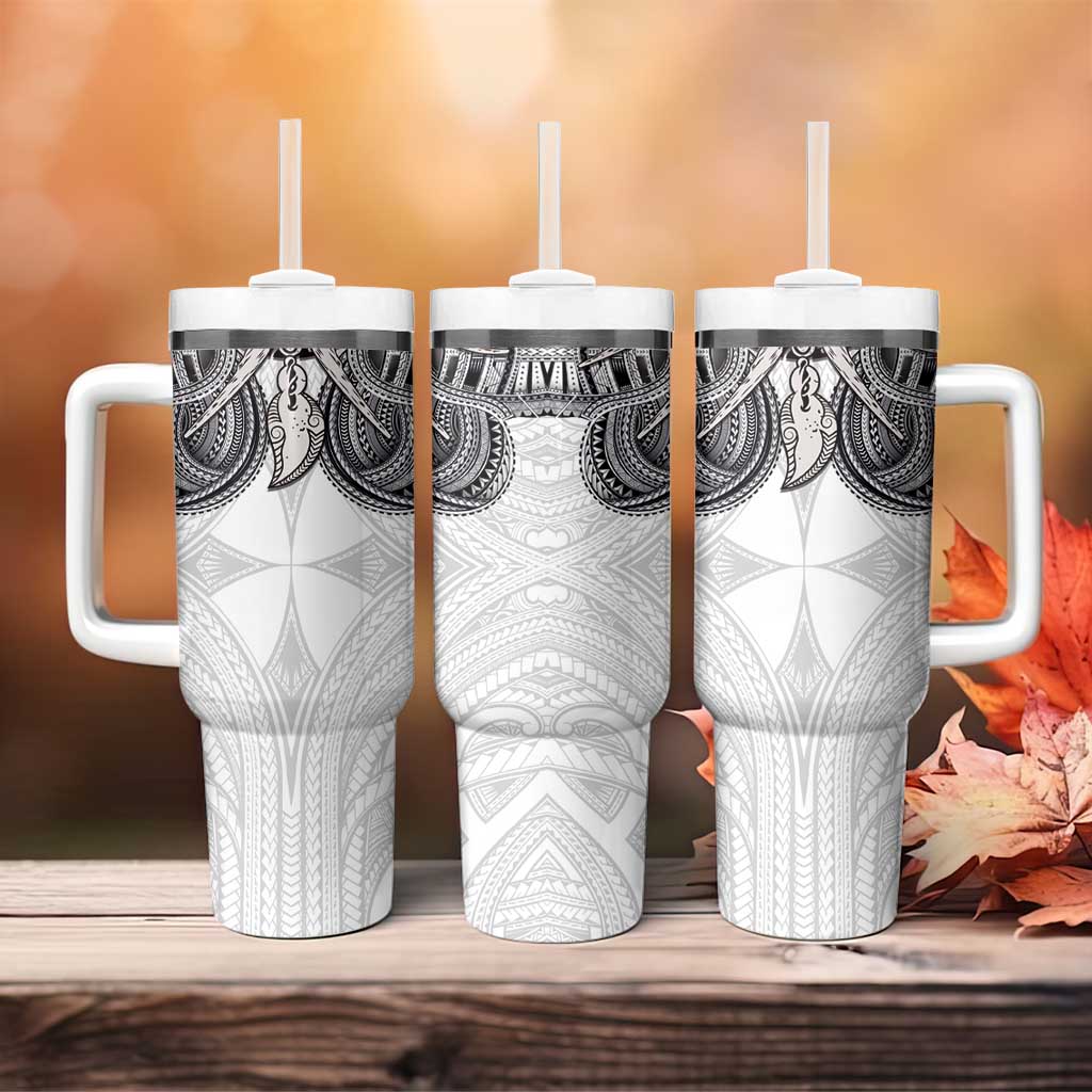Samoan Traditional Art Tattoos Tumbler With Handle Tatau Tribal Motifs with Ula Nifo White LT03 - Polynesian Pride