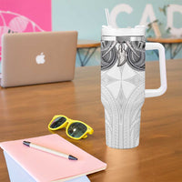 Samoan Traditional Art Tattoos Tumbler With Handle Tatau Tribal Motifs with Ula Nifo White LT03 - Polynesian Pride