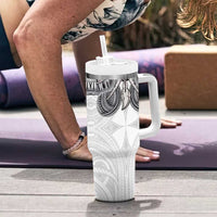 Samoan Traditional Art Tattoos Tumbler With Handle Tatau Tribal Motifs with Ula Nifo White LT03 - Polynesian Pride