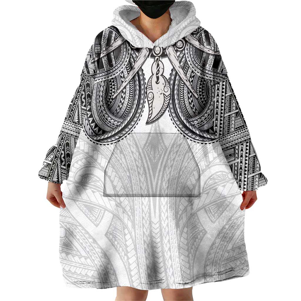 Samoan Traditional Art Tattoos Wearable Blanket Hoodie Tatau Tribal Motifs with Ula Nifo White LT03 - Polynesian Pride