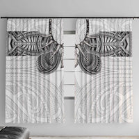 Samoan Traditional Art Tattoos Window Curtain Tatau Tribal Motifs with Ula Nifo White LT03 With Hooks White - Polynesian Pride