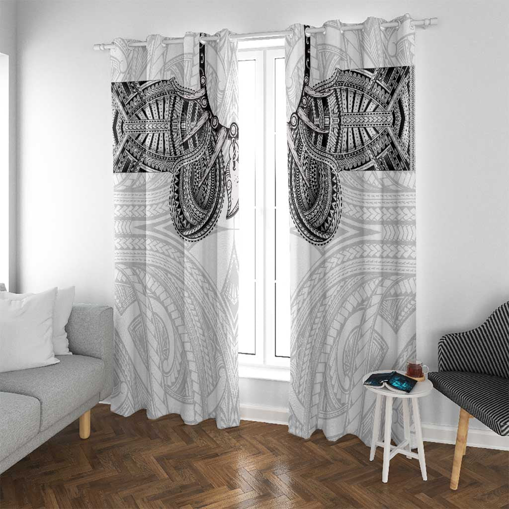 Samoan Traditional Art Tattoos Window Curtain Tatau Tribal Motifs with Ula Nifo White LT03 With Grommets White - Polynesian Pride