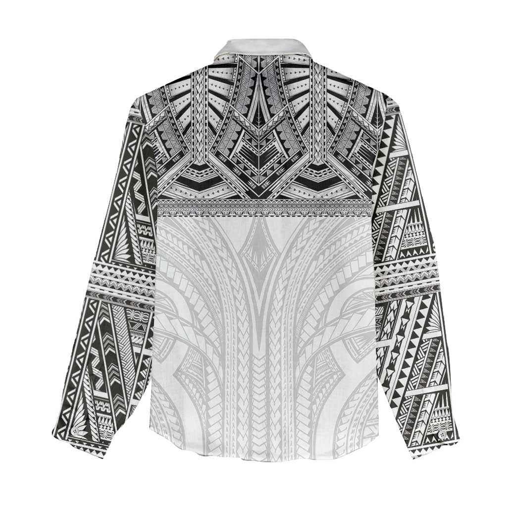 Samoan Traditional Art Tattoos Women Casual Shirt Tatau Tribal Motifs with Ula Nifo White - Polynesian Pride