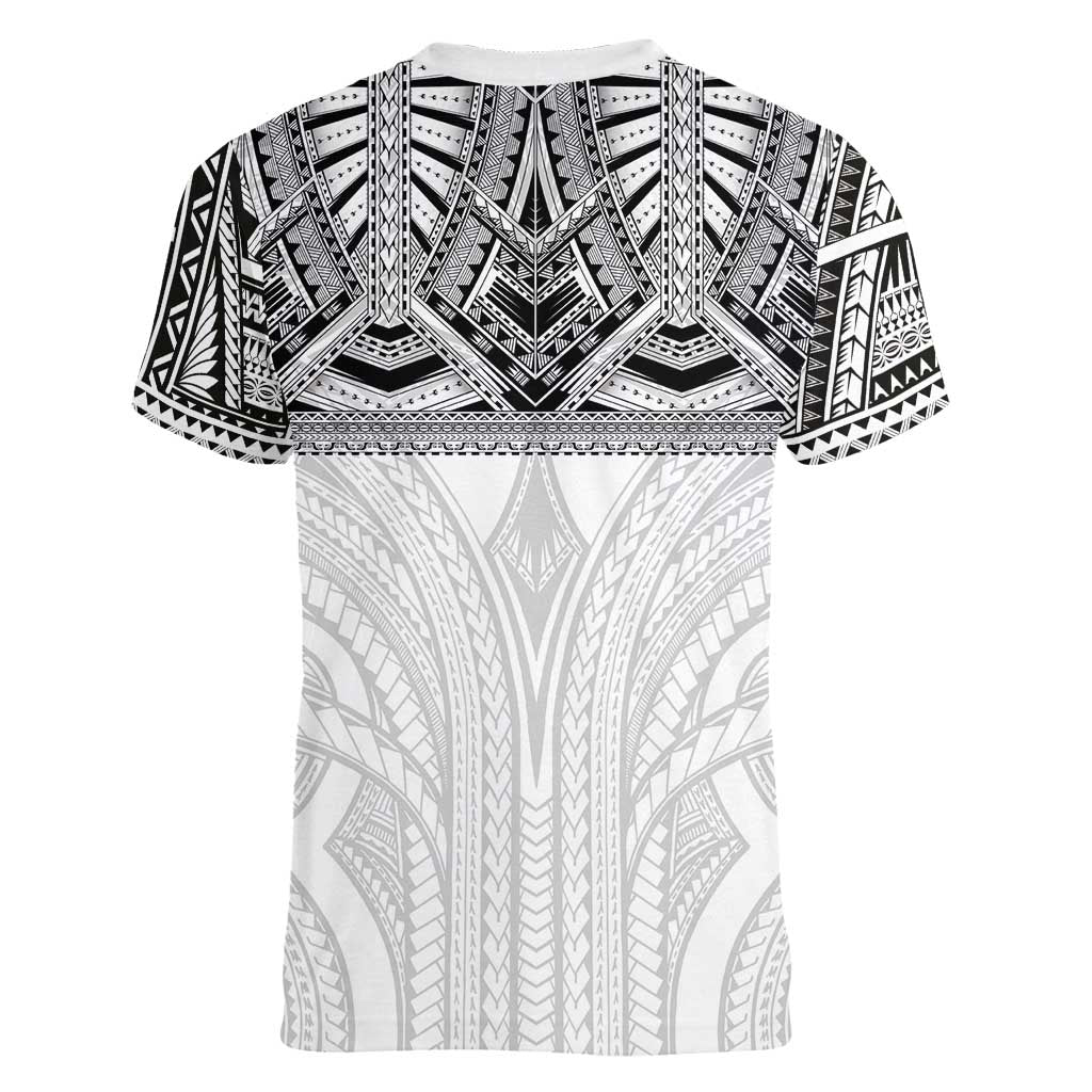 Samoan Traditional Art Tattoos Women V-Neck T-Shirt Tatau Tribal Motifs with Ula Nifo White LT03 - Polynesian Pride