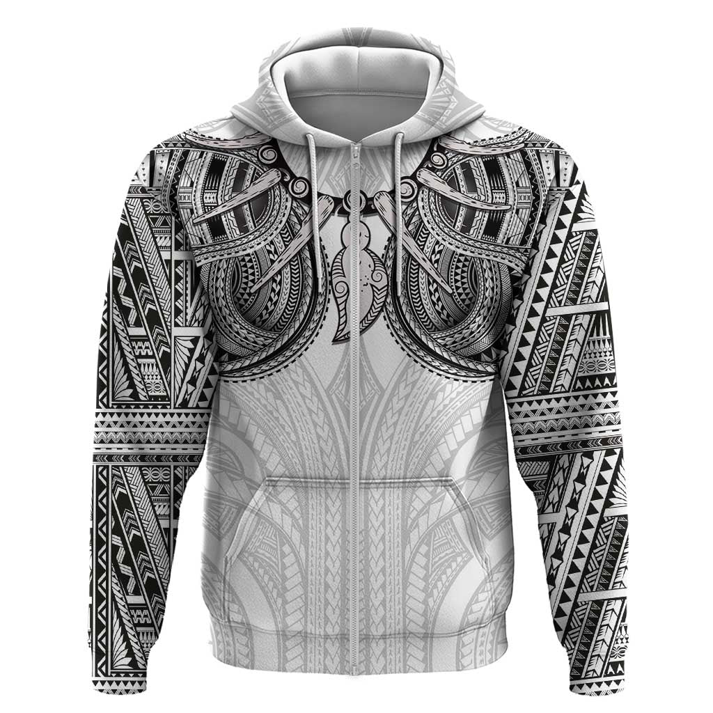Samoan Traditional Art Tattoos Zip Hoodie Tatau Tribal Motifs with Ula Nifo White LT03 Zip Hoodie White - Polynesian Pride