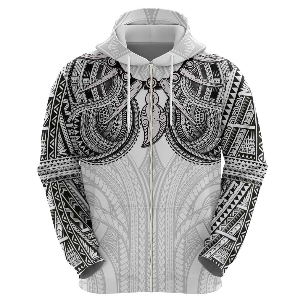 Samoan Traditional Art Tattoos Zip Hoodie Tatau Tribal Motifs with Ula Nifo White LT03 - Polynesian Pride