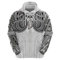 Samoan Traditional Art Tattoos Zip Hoodie Tatau Tribal Motifs with Ula Nifo White LT03 - Polynesian Pride