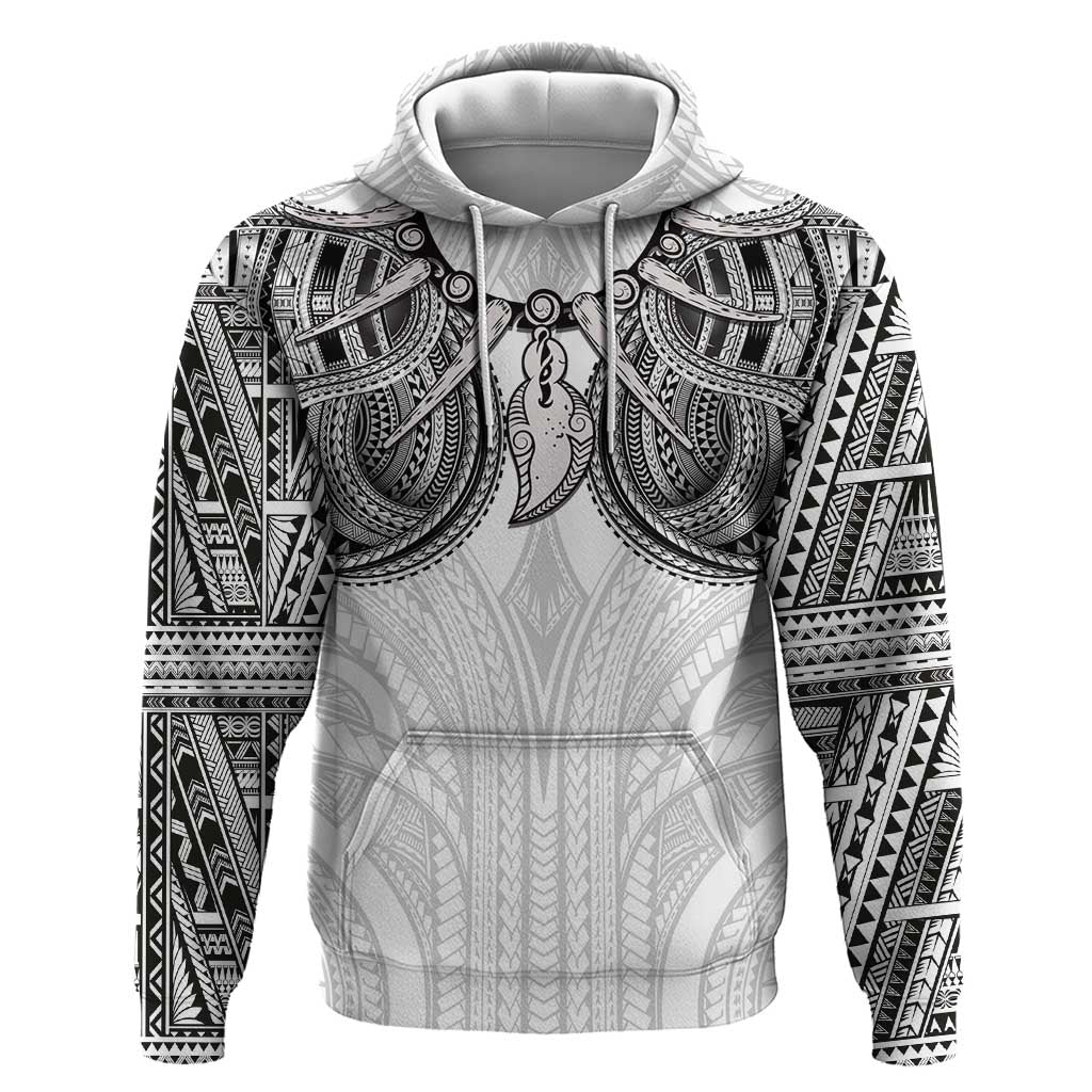 Samoan Traditional Art Tattoos Zip Hoodie Tatau Tribal Motifs with Ula Nifo White LT03 Pullover Hoodie White - Polynesian Pride