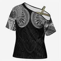 Samoan Traditional Art Tattoos Cross Shoulder Shirt Tatau Roman Reigns Black Color LT03 Female Black - Polynesian Pride