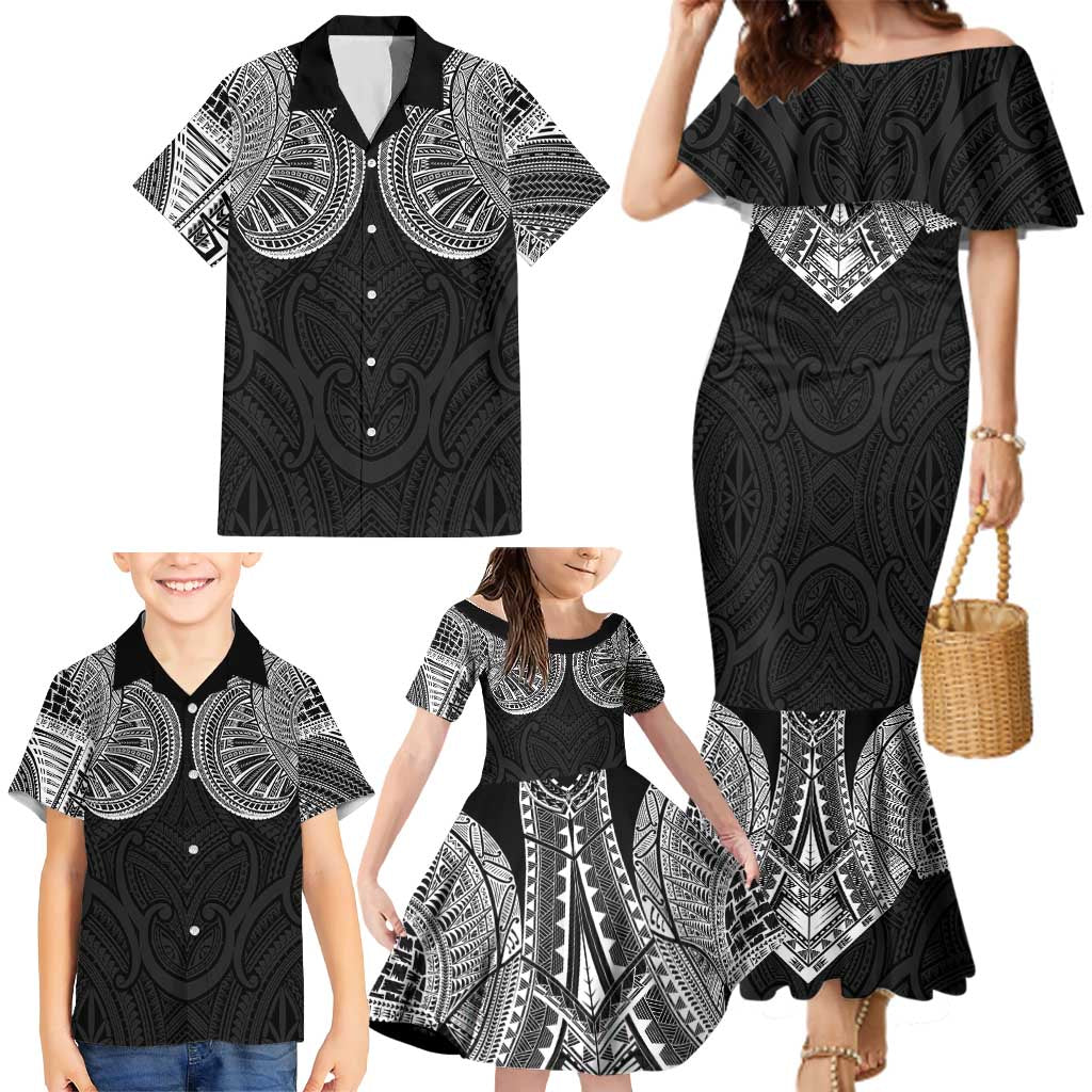 Samoan Traditional Art Tattoos Family Matching Mermaid Dress and Hawaiian Shirt Tatau Roman Reigns Black Color LT03 - Polynesian Pride