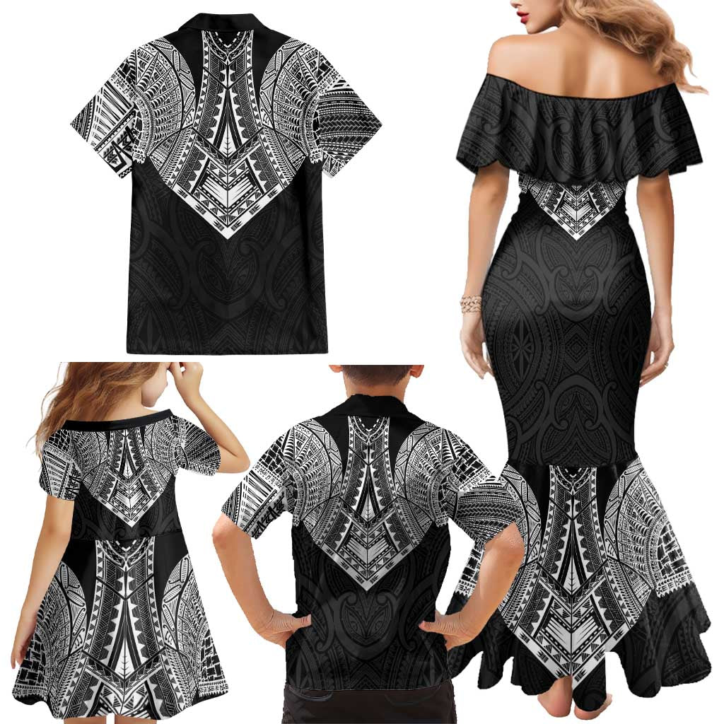 Samoan Traditional Art Tattoos Family Matching Mermaid Dress and Hawaiian Shirt Tatau Roman Reigns Black Color LT03 - Polynesian Pride