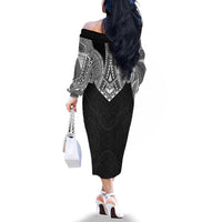 Samoan Traditional Art Tattoos Family Matching Off The Shoulder Long Sleeve Dress and Hawaiian Shirt Tatau Roman Reigns Black Color LT03 - Polynesian Pride