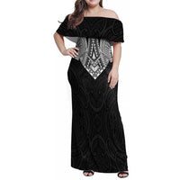 Samoan Traditional Art Tattoos Family Matching Off Shoulder Maxi Dress and Hawaiian Shirt Tatau Roman Reigns Black Color LT03 Mom's Dress Black - Polynesian Pride