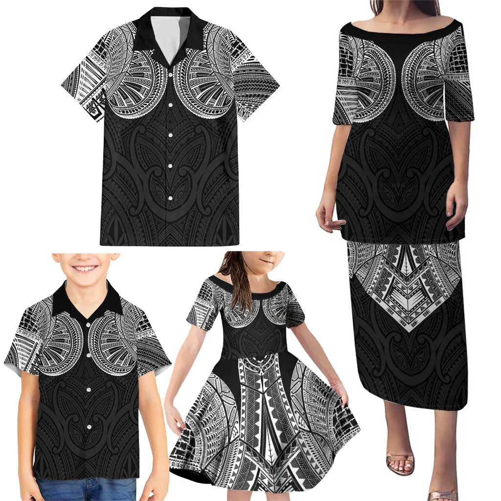 Samoan Traditional Art Tattoos Family Matching Puletasi and Hawaiian Shirt Tatau Roman Reigns Black Color LT03 - Polynesian Pride