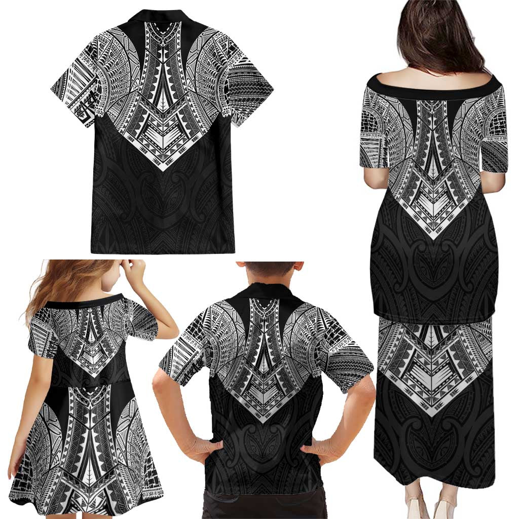 Samoan Traditional Art Tattoos Family Matching Puletasi and Hawaiian Shirt Tatau Roman Reigns Black Color LT03 - Polynesian Pride