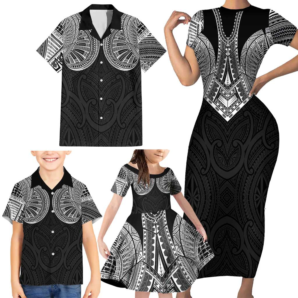Samoan Traditional Art Tattoos Family Matching Short Sleeve Bodycon Dress and Hawaiian Shirt Tatau Roman Reigns Black Color LT03 - Polynesian Pride
