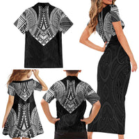 Samoan Traditional Art Tattoos Family Matching Short Sleeve Bodycon Dress and Hawaiian Shirt Tatau Roman Reigns Black Color LT03 - Polynesian Pride
