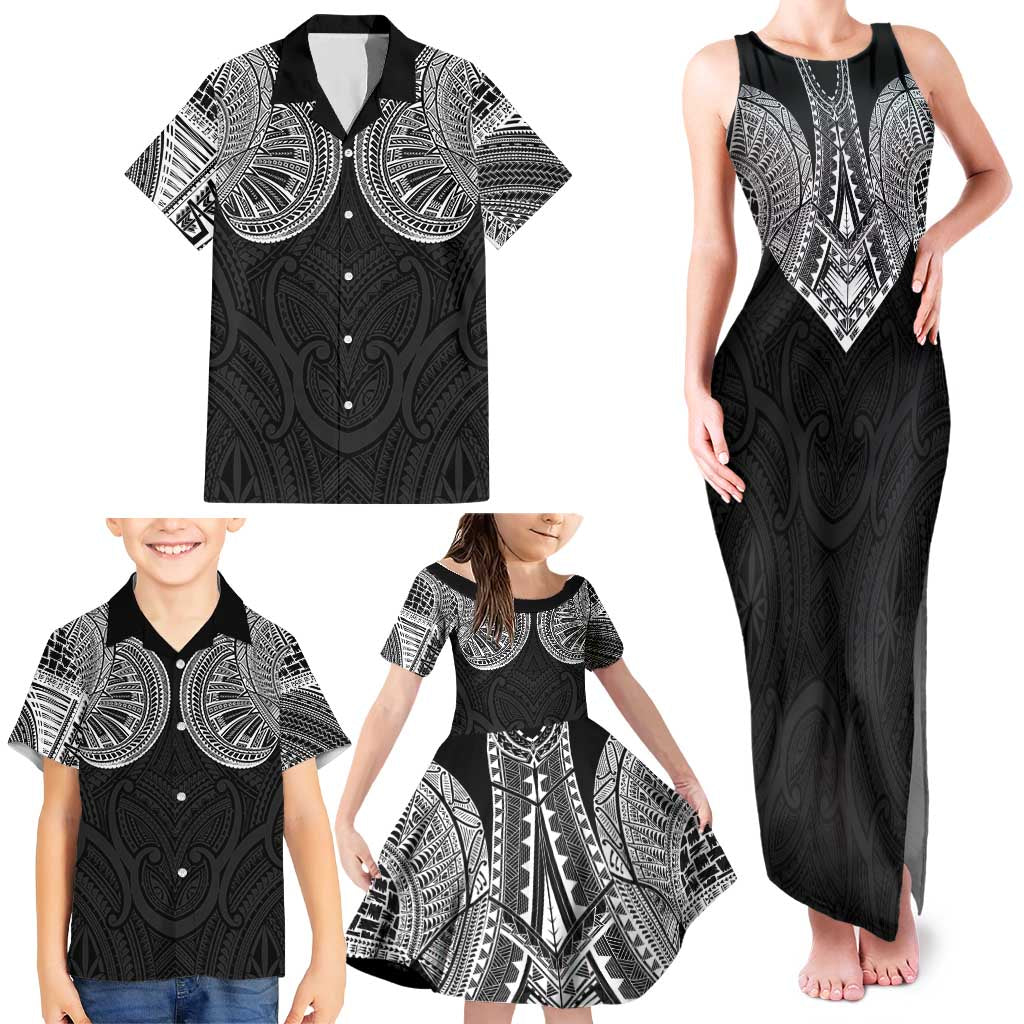 Samoan Traditional Art Tattoos Family Matching Tank Maxi Dress and Hawaiian Shirt Tatau Roman Reigns Black Color LT03 - Polynesian Pride
