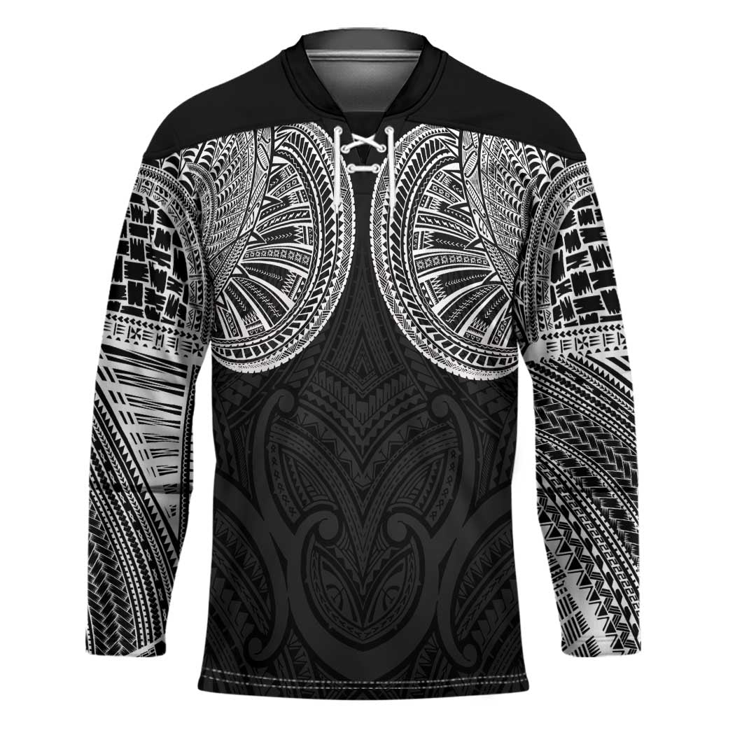 Samoan Traditional Art Tattoos Hockey Jersey Tatau Roman Reigns Black Color LT03 Unisex Black - Polynesian Pride