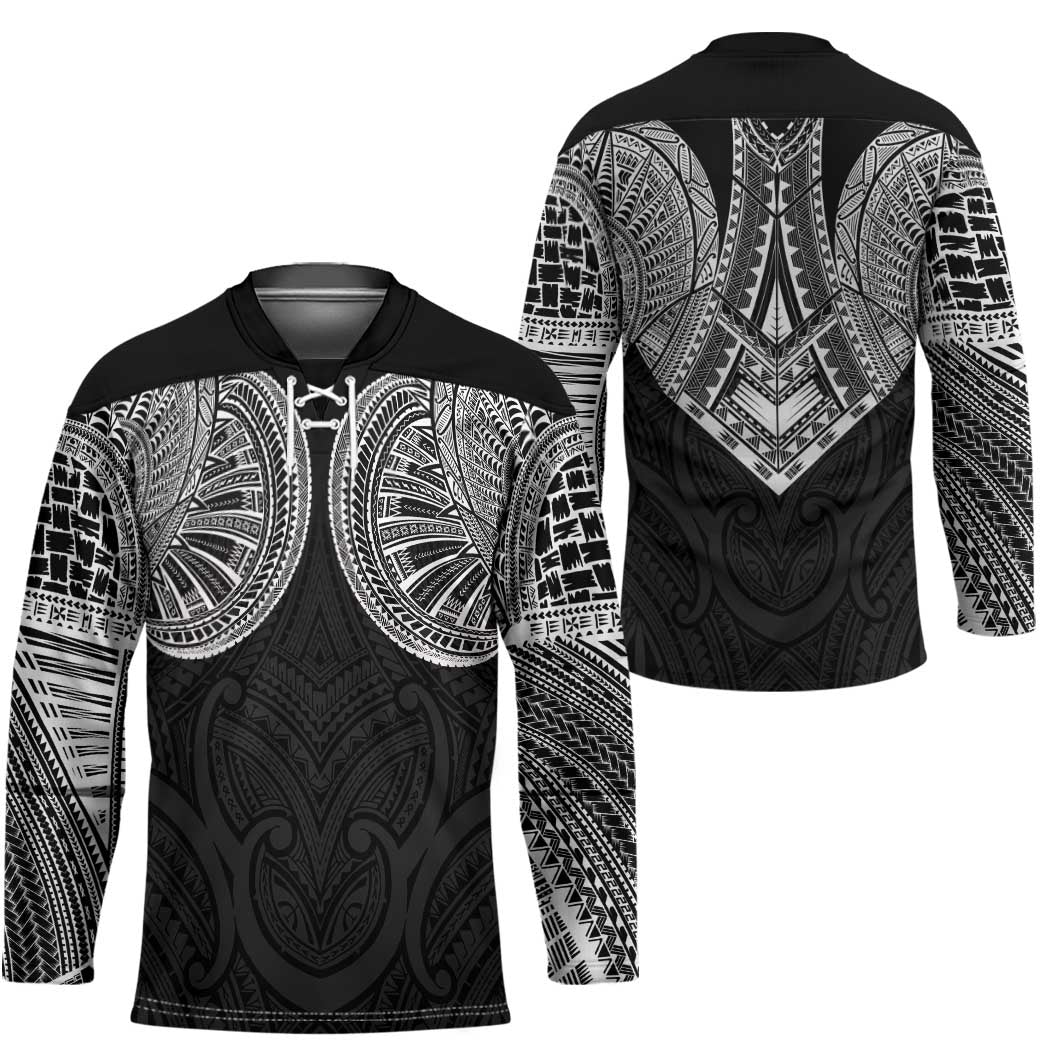 Samoan Traditional Art Tattoos Hockey Jersey Tatau Roman Reigns Black Color LT03 - Polynesian Pride