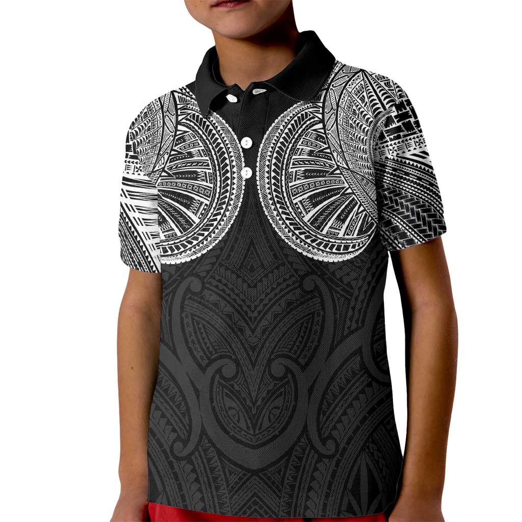 Samoan Traditional Art Tattoos Kid Polo Shirt Tatau Roman Reigns Black Color - Polynesian Pride