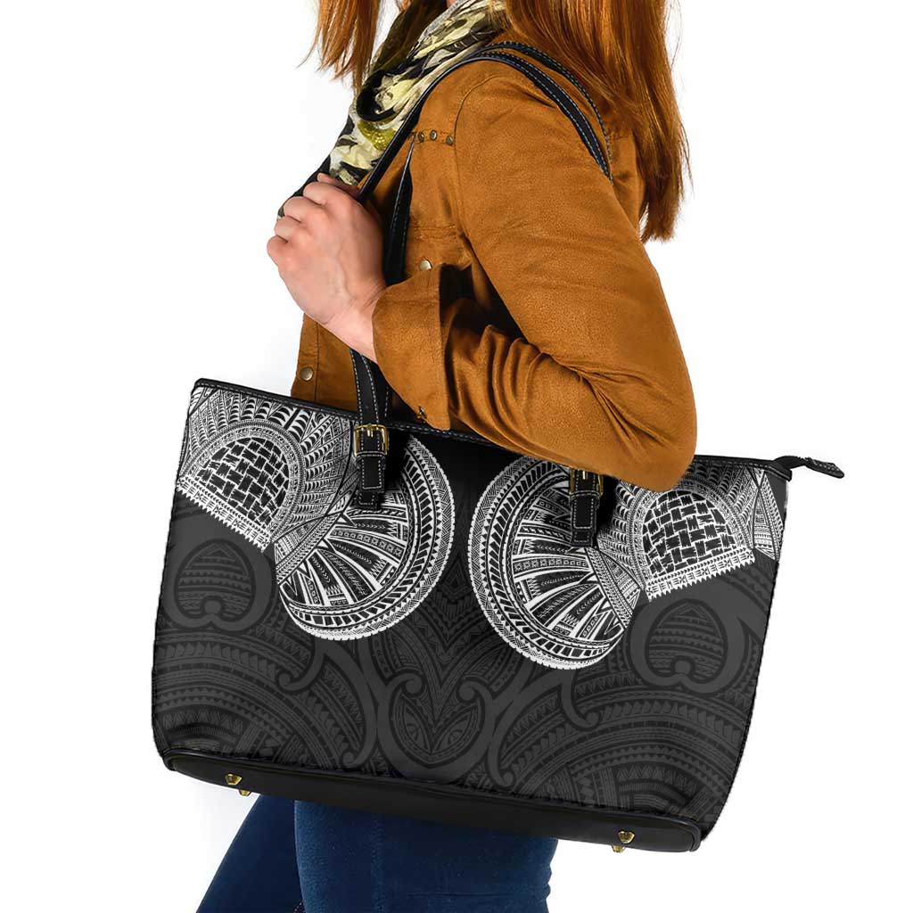 Samoan Traditional Art Tattoos Leather Tote Bag Tatau Roman Reigns Black Color LT03 Black - Polynesian Pride
