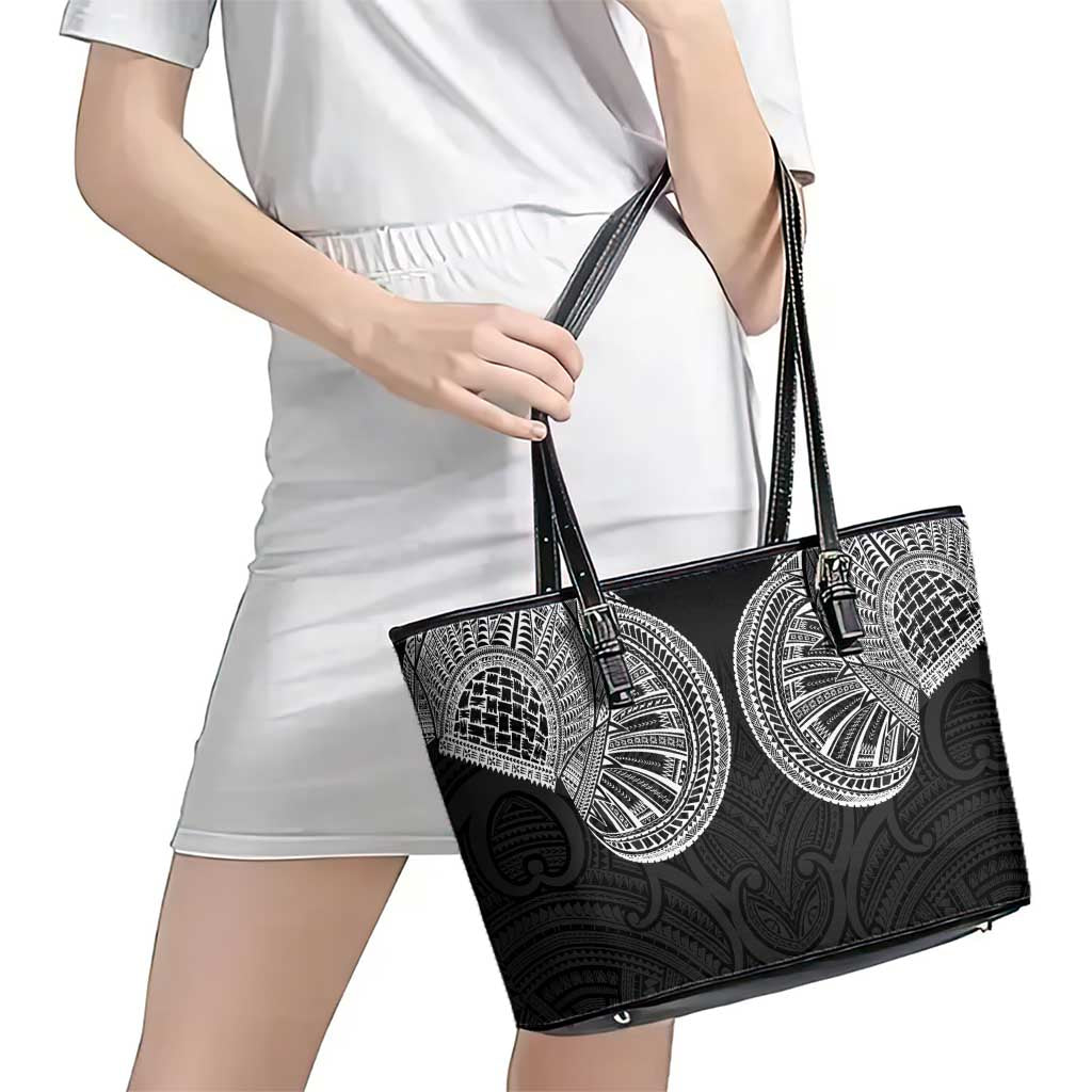 Samoan Traditional Art Tattoos Leather Tote Bag Tatau Roman Reigns Black Color LT03 - Polynesian Pride