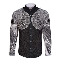 Samoan Traditional Art Tattoos Long Sleeve Button Shirt Tatau Roman Reigns Black Color LT03 Unisex Black - Polynesian Pride
