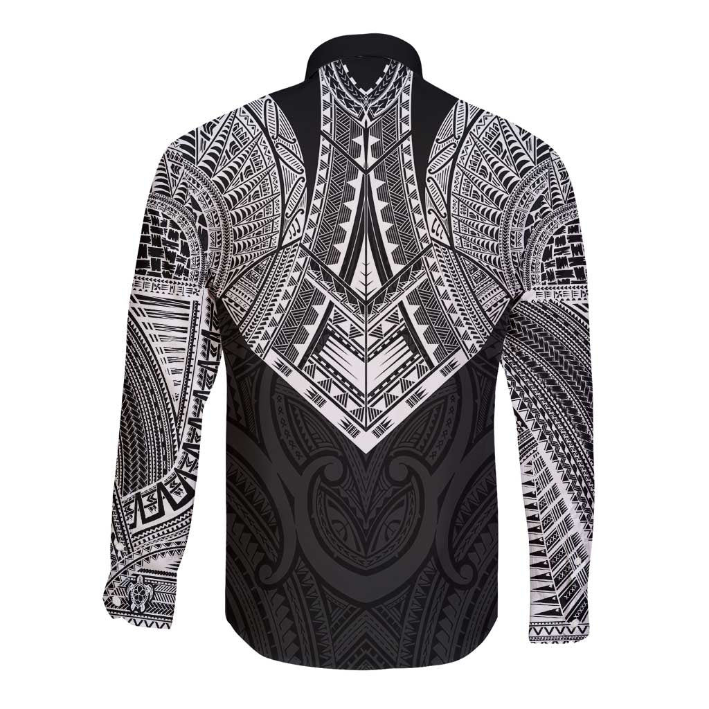 Samoan Traditional Art Tattoos Long Sleeve Button Shirt Tatau Roman Reigns Black Color LT03 - Polynesian Pride