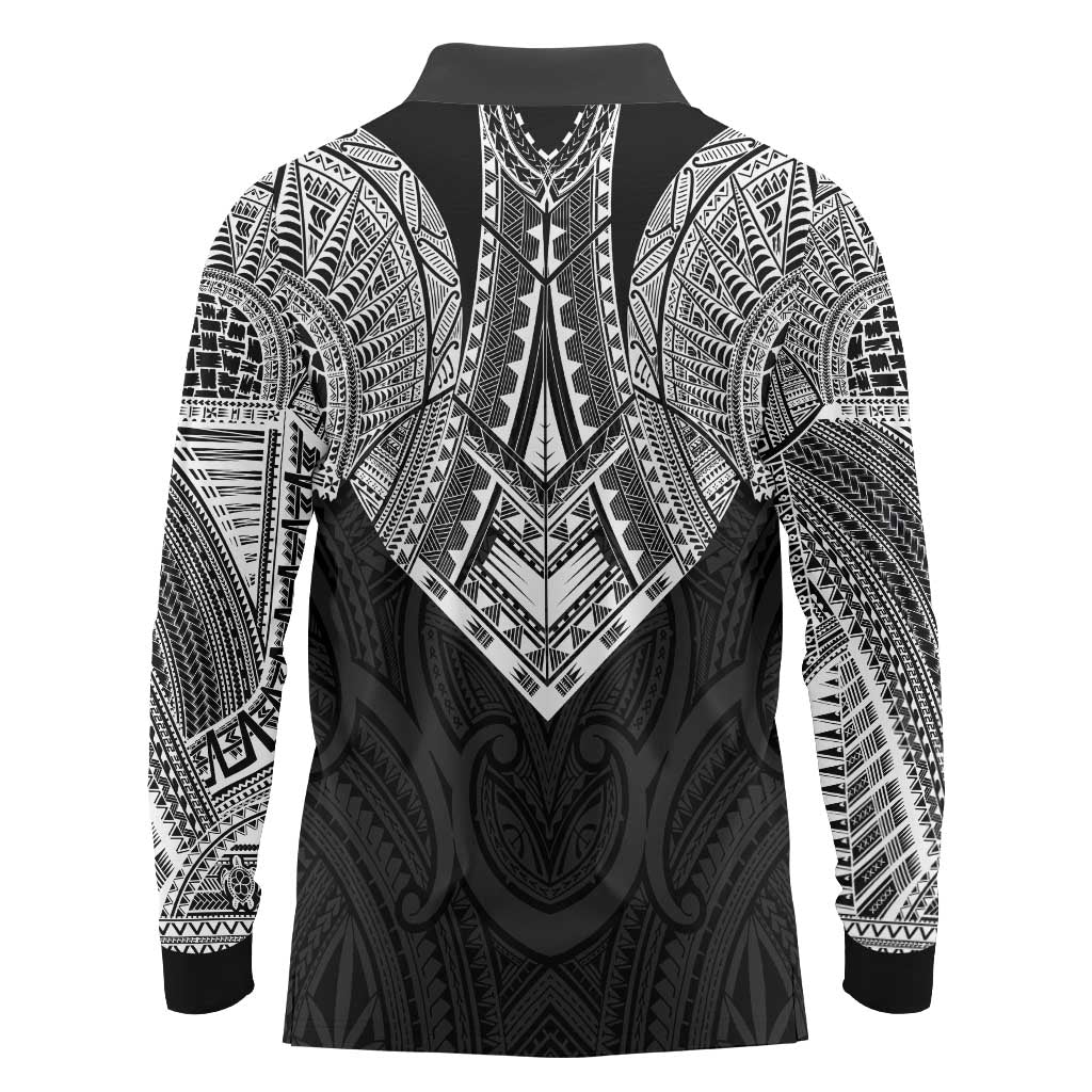 Samoan Traditional Art Tattoos Long Sleeve Polo Shirt Tatau Roman Reigns Black Color LT03 - Polynesian Pride