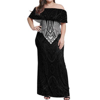 Samoan Traditional Art Tattoos Off Shoulder Maxi Dress Tatau Roman Reigns Black Color LT03 Women Black - Polynesian Pride