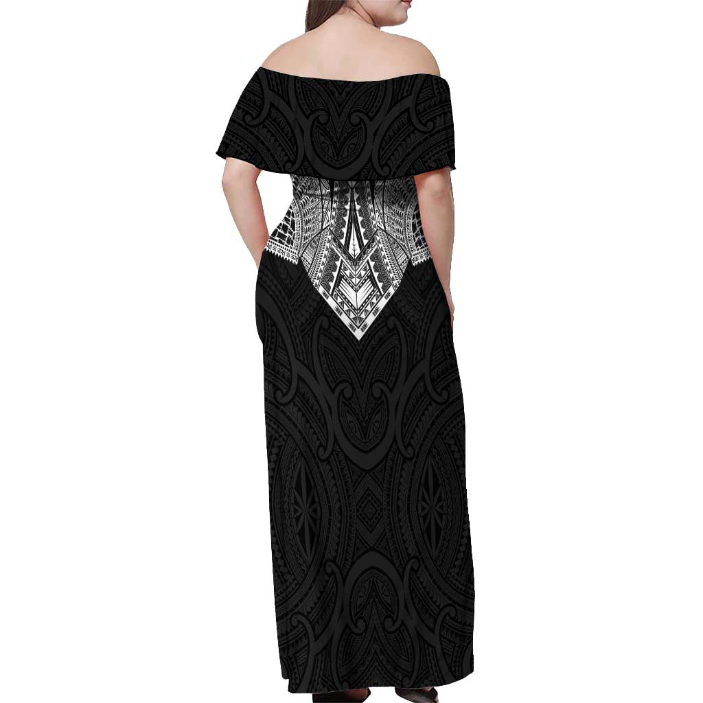 Samoan Traditional Art Tattoos Off Shoulder Maxi Dress Tatau Roman Reigns Black Color LT03 - Polynesian Pride