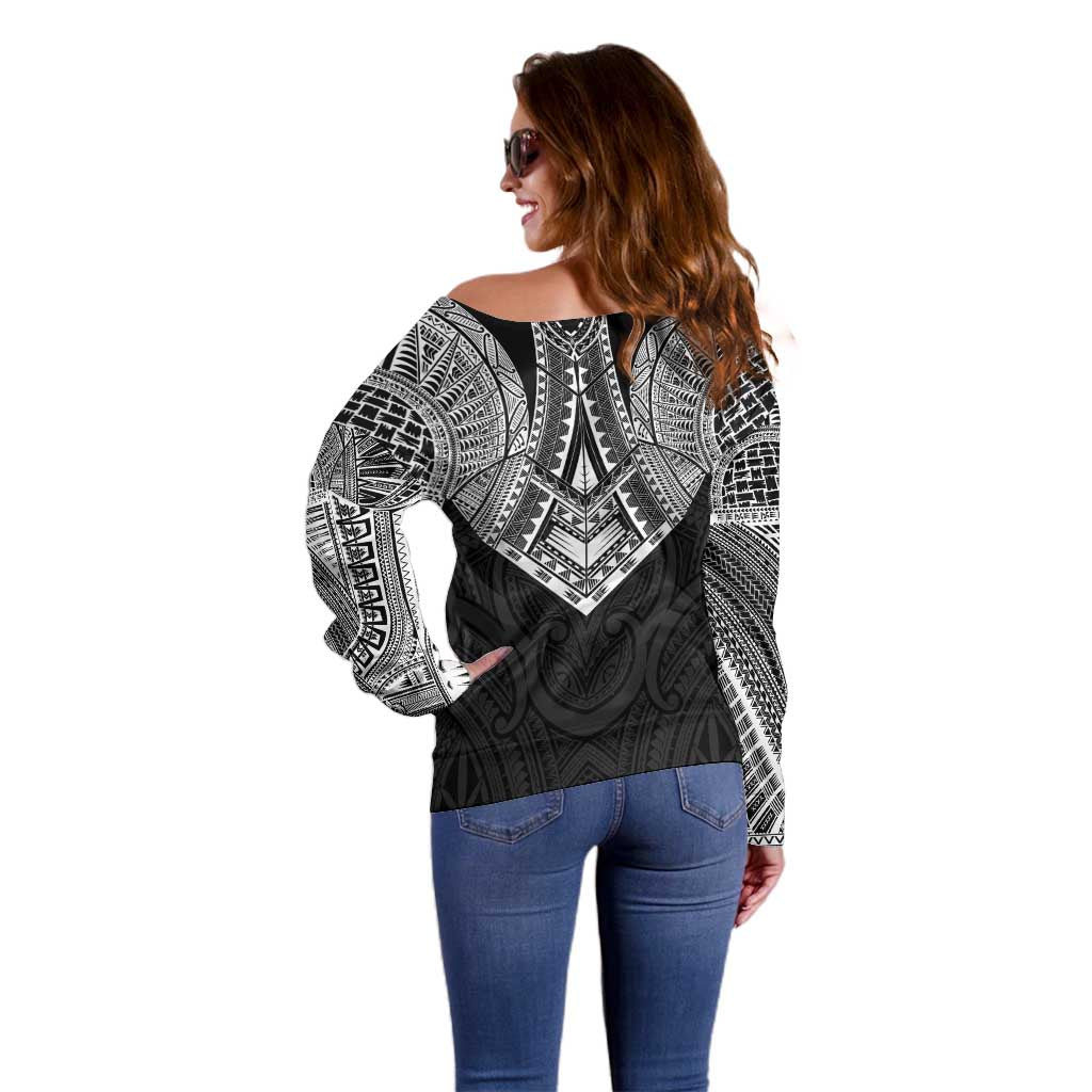 Samoan Traditional Art Tattoos Off Shoulder Sweater Tatau Roman Reigns Black Color LT03 - Polynesian Pride