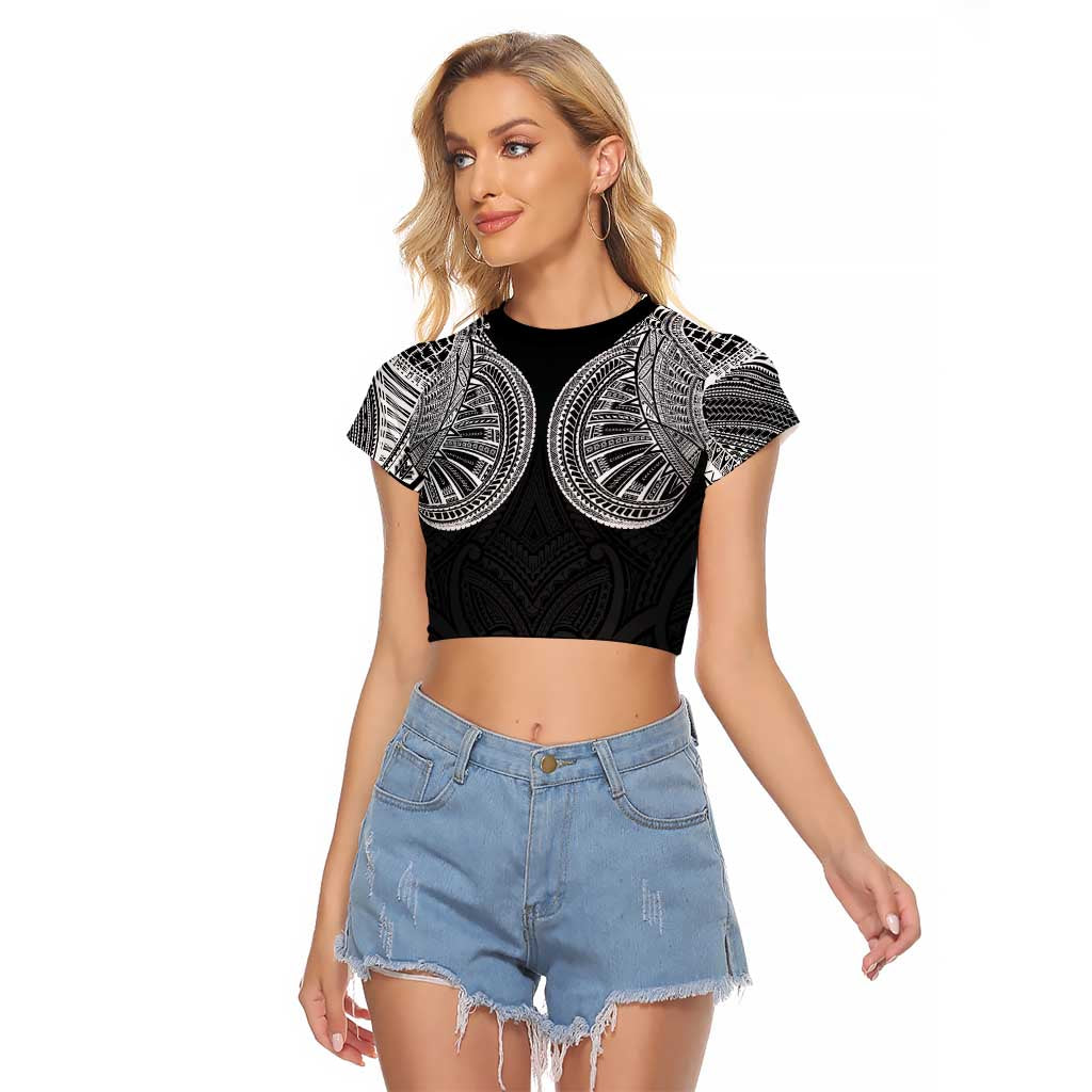 Samoan Traditional Art Tattoos Raglan Cropped T Shirt Tatau Roman Reigns Black Color LT03 Female Black - Polynesian Pride