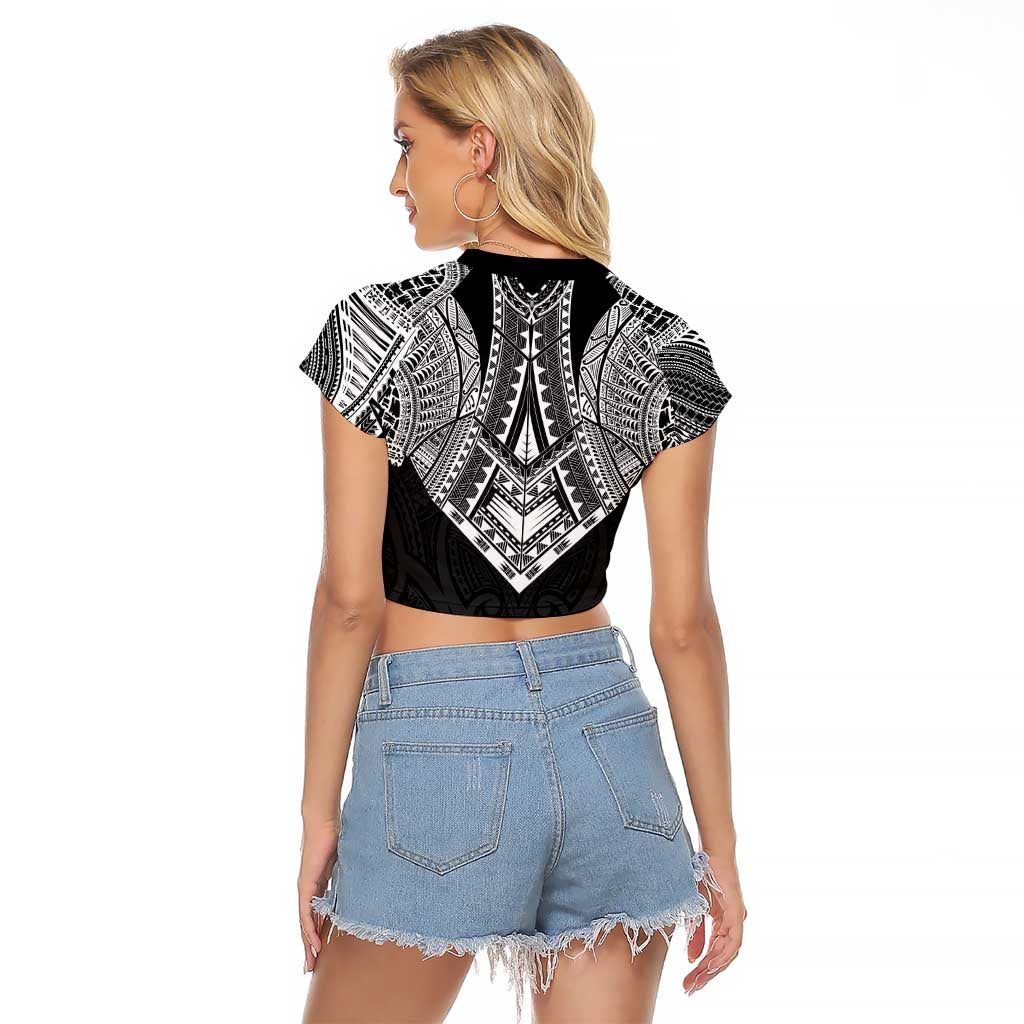 Samoan Traditional Art Tattoos Raglan Cropped T Shirt Tatau Roman Reigns Black Color LT03 - Polynesian Pride