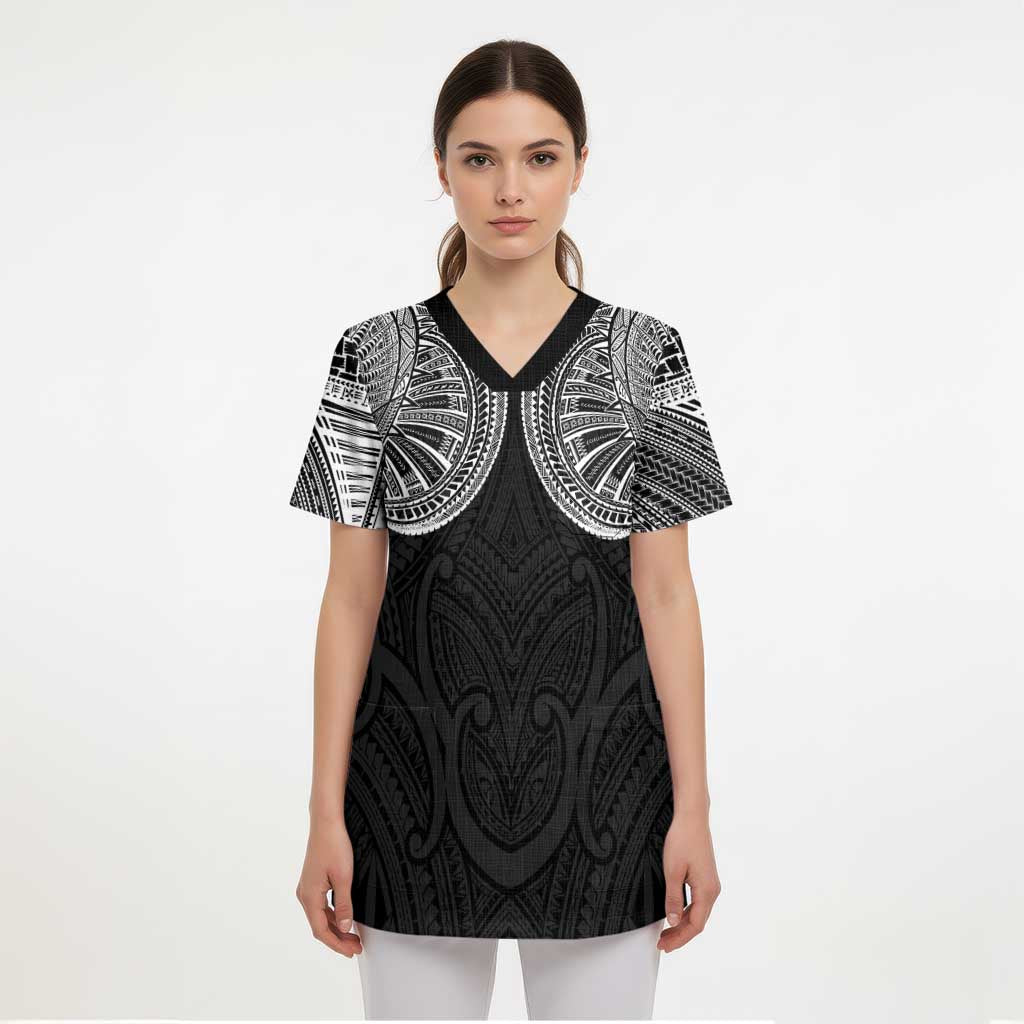 Samoan Traditional Art Tattoos Scrub Top Tatau Roman Reigns Black Color - Polynesian Pride
