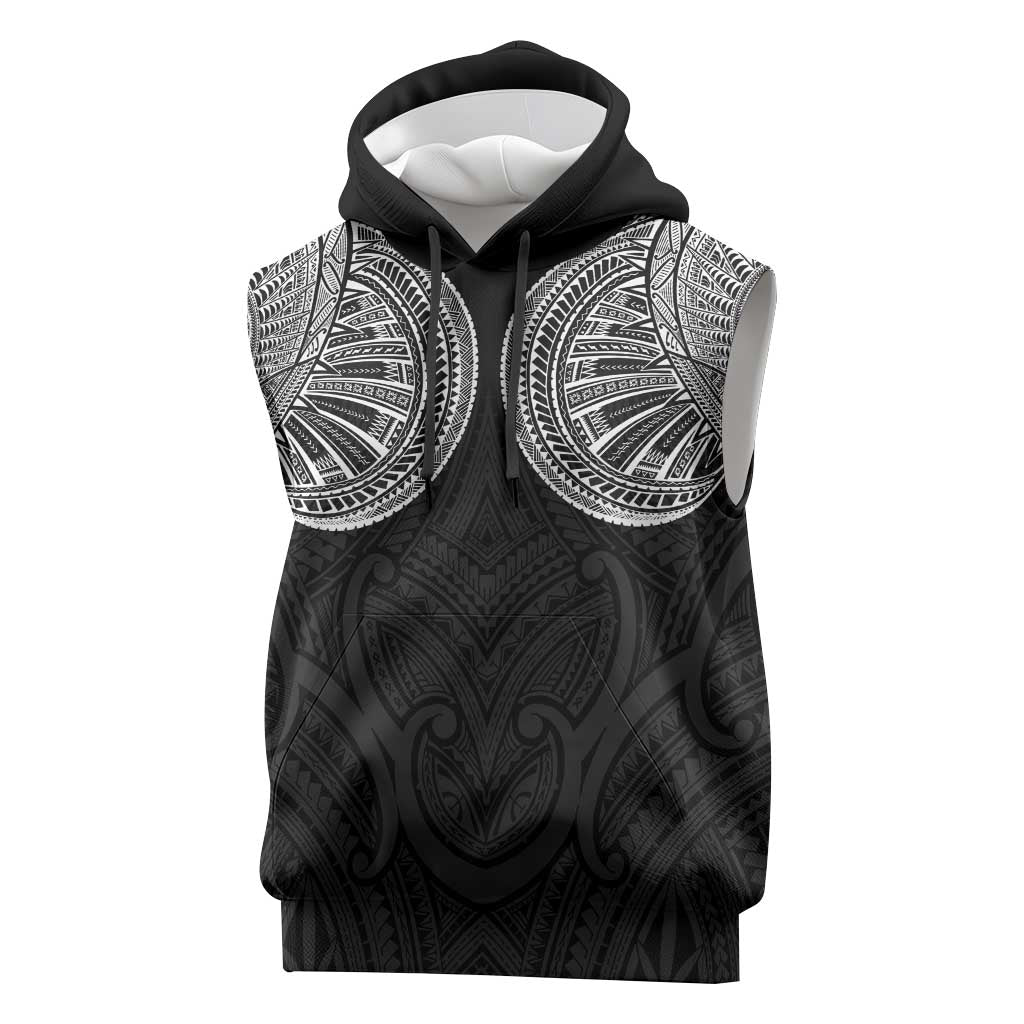 Samoan Traditional Art Tattoos Sleeveless Hoodie Tatau Roman Reigns Black Color LT03 Black - Polynesian Pride
