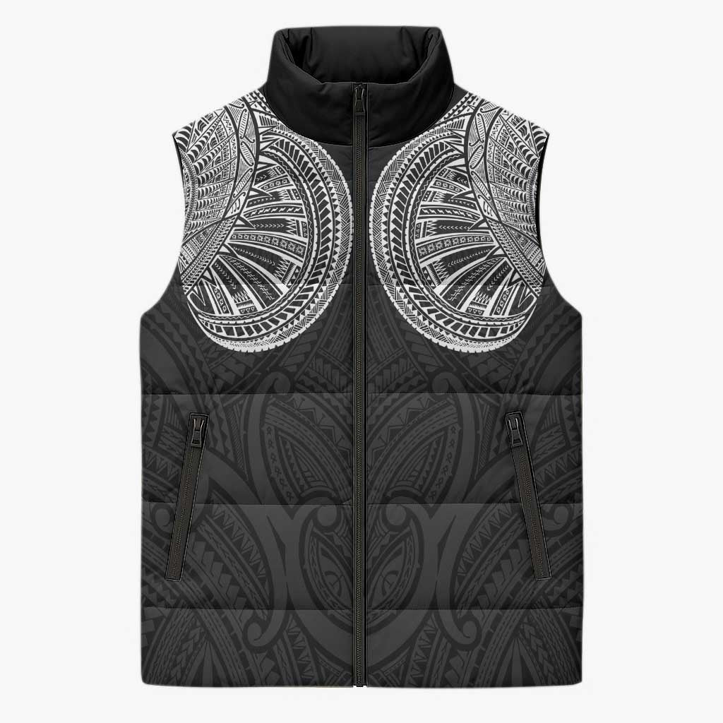 Samoan Traditional Art Tattoos Sleeveless Puffer Jacket Tatau Roman Reigns Black Color LT03 Unisex Black - Polynesian Pride
