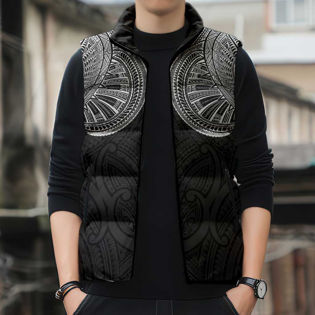 Samoan Traditional Art Tattoos Sleeveless Puffer Jacket Tatau Roman Reigns Black Color LT03 - Polynesian Pride