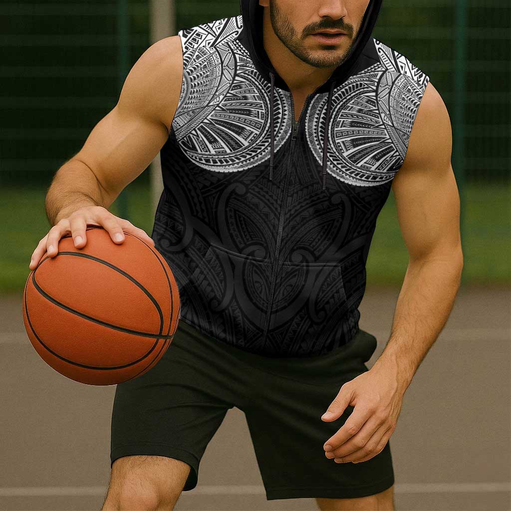 Samoan Traditional Art Tattoos Sleeveless Zip Hoodie Tatau Roman Reigns Black Color LT03 - Polynesian Pride